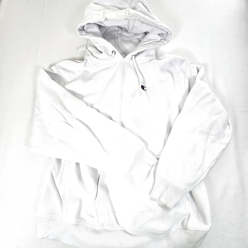 Champion Reverse Weave Hoodie White Womens 1X Fleece Pullover Sweatshirt Logo